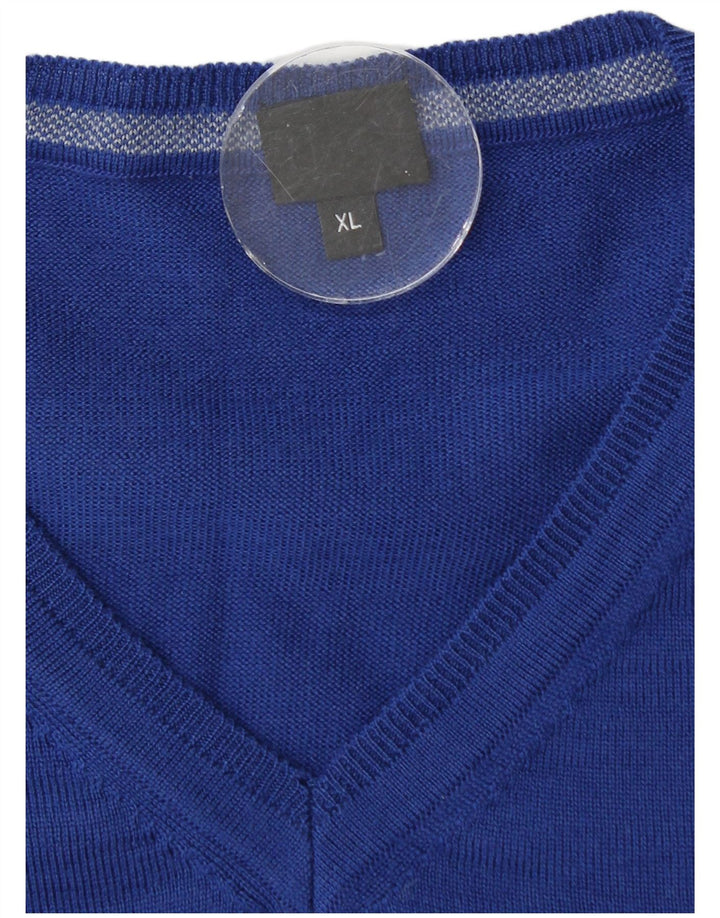 Hugo Boss Herren-Pullover mit V-Ausschnitt, XL, blaue Schurwolle