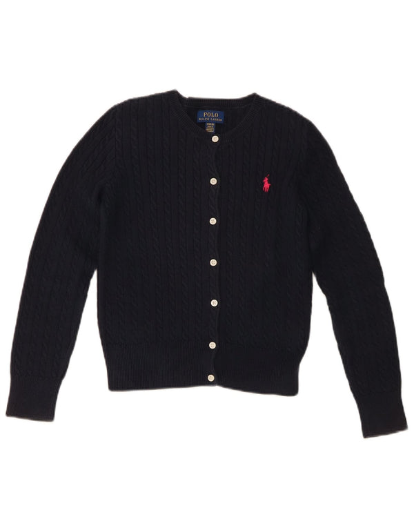 Polo Ralph Lauren Mädchen-Cardigan-Pullover, 8–9 Jahre, mittelmarineblaue Baumwolle