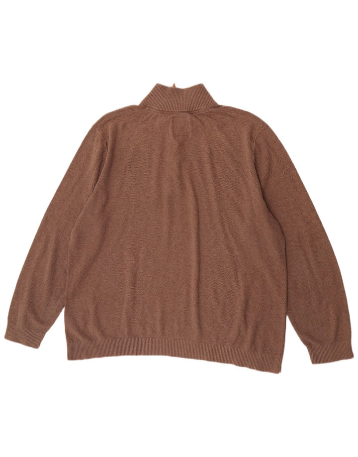 Fat Face Herren-Pullover mit Reißverschluss am Hals, 2XL, braune Baumwolle