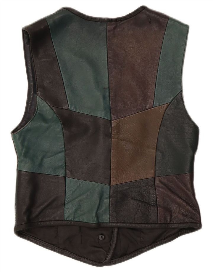 Vintage Damen Lederweste IT 38 XS Schwarz Patchwork Leder
