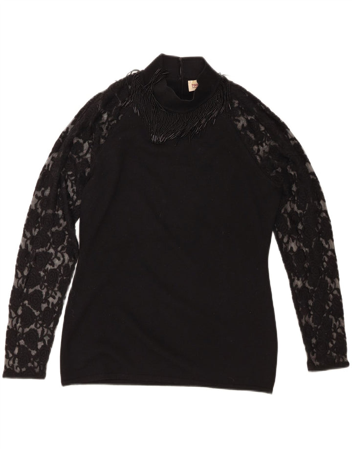 Roccobarocco Damen Top Langarm UK 14 Mittelschwarze Merinowolle