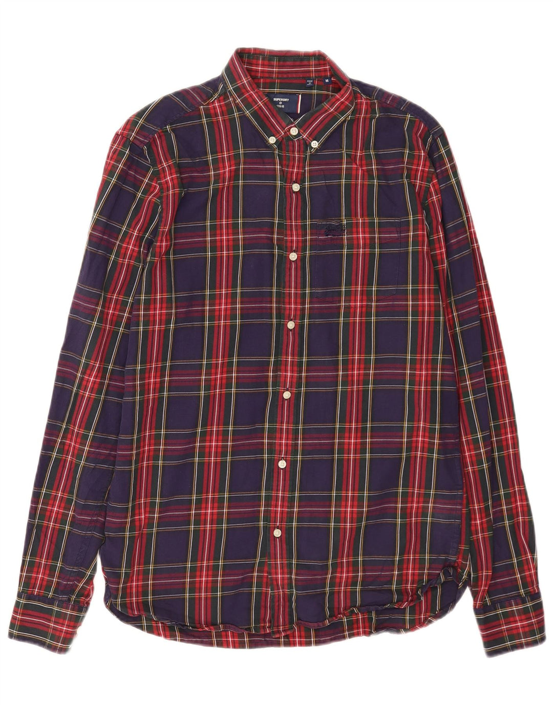 Superdry Herren-Flanellhemd, mittelblau, kariert, Baumwolle