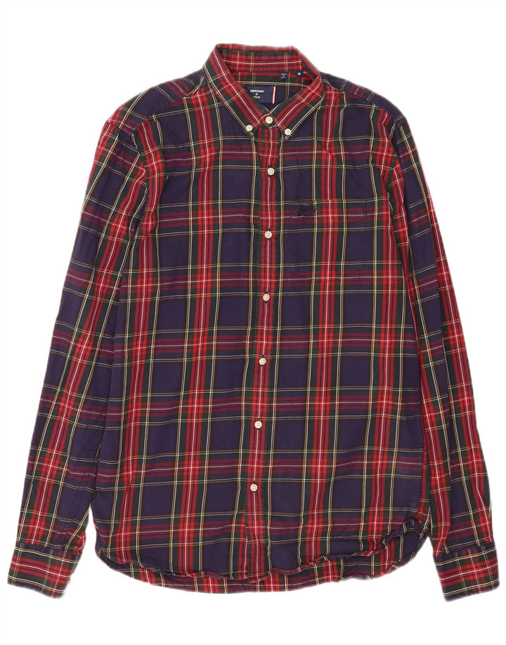 Superdry Herren-Flanellhemd, mittelblau, kariert, Baumwolle