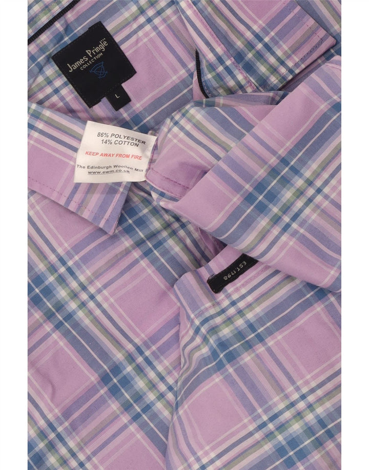 JAMES PRINGLE Herren-Kurzarmhemd, groß, lila kariert, Polyester