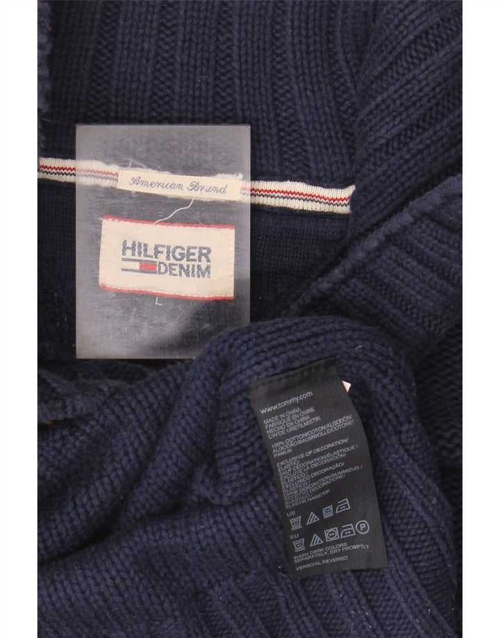 Tommy Hilfiger Herren-Pullover mit Knopfkragen, groß, marineblaue Baumwolle