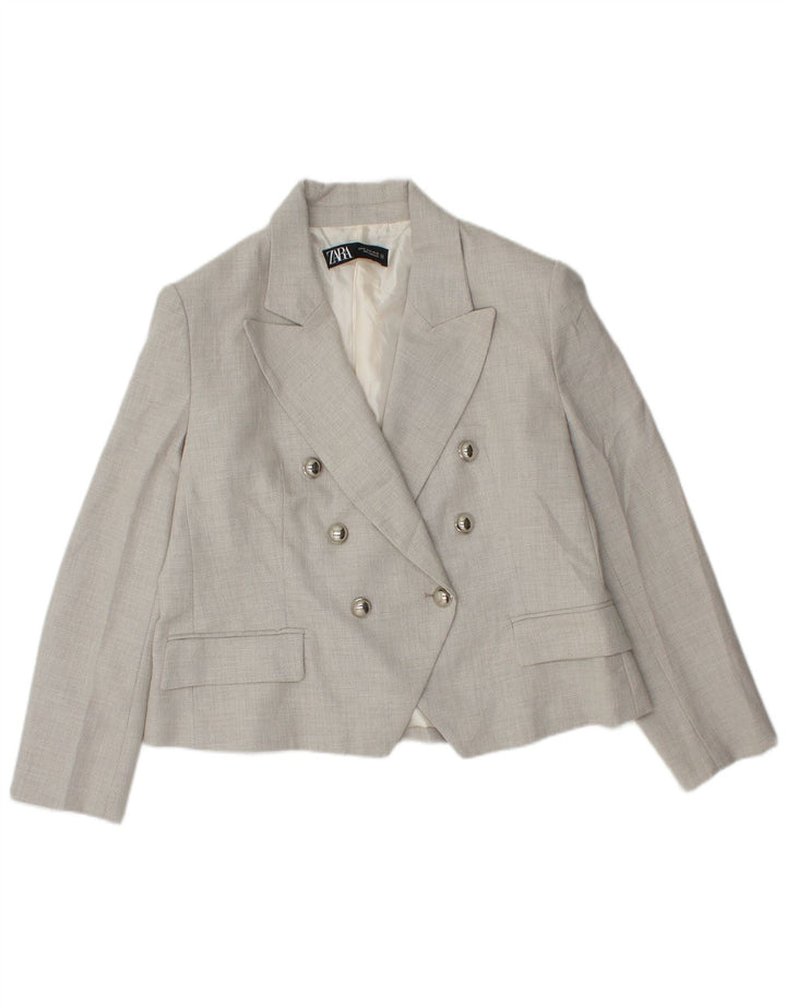 Zara Damen Crop Double Breasted Blazer Jacke UK 18 XL Grau Polyester