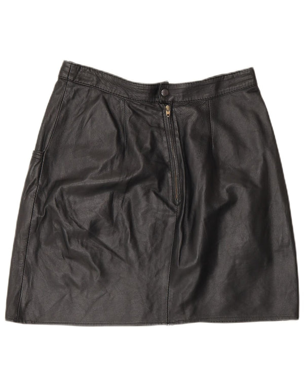 Vintage Damen Mini Lederrock IT 44 Medium W28 Schwarz