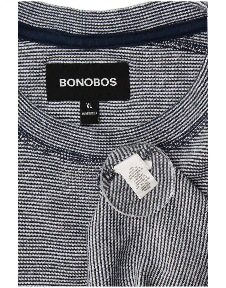 BONOBOS Herren-Top, langärmelig, XL, blaue Nadelstreifen-Baumwolle