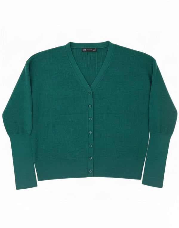 Marks & Spencer Womens Crop Cardigan Sweater UK 14 Medium Green Viscose