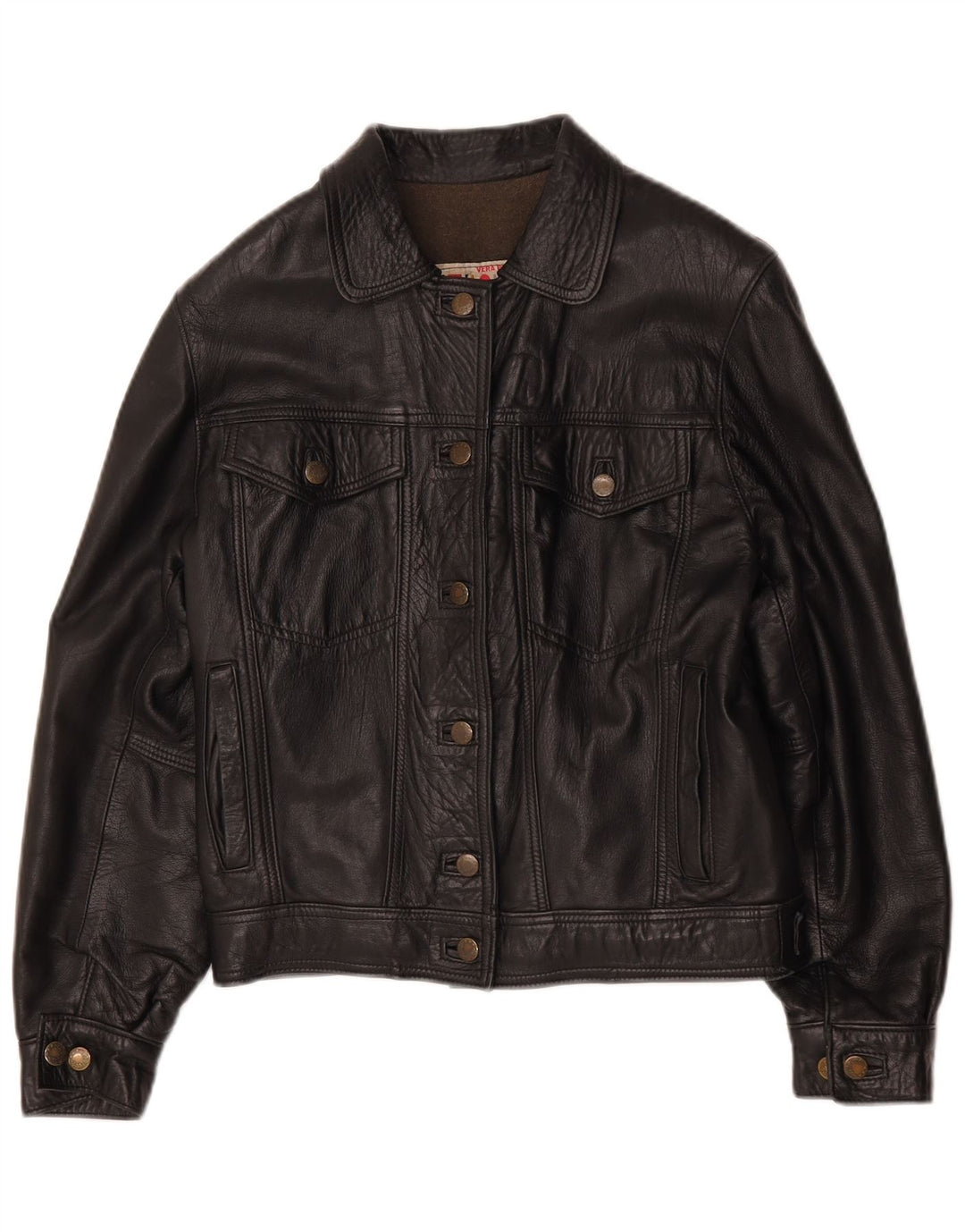 Vintage Damen Übergroße Lederjacke UK 10 Small Schwarz