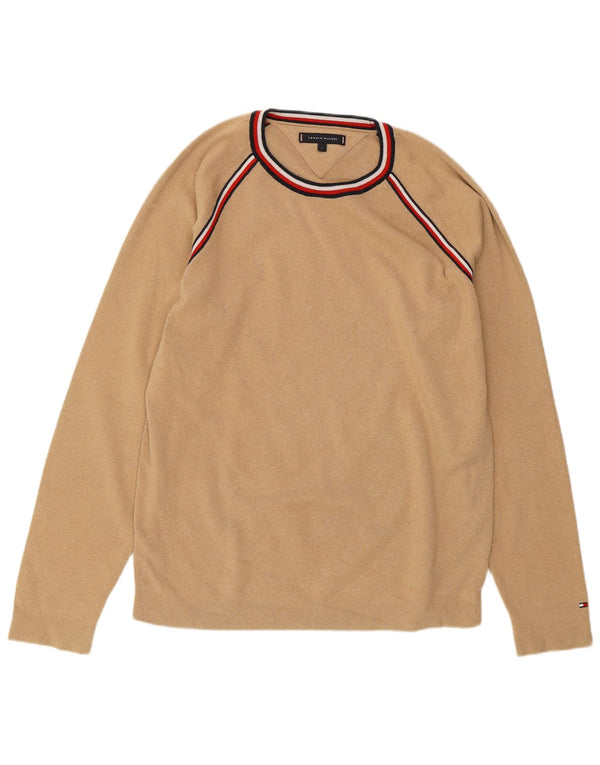 TOMMY HILFIGER Herren-Pullover mit Rundhalsausschnitt, groß, beige Baumwolle