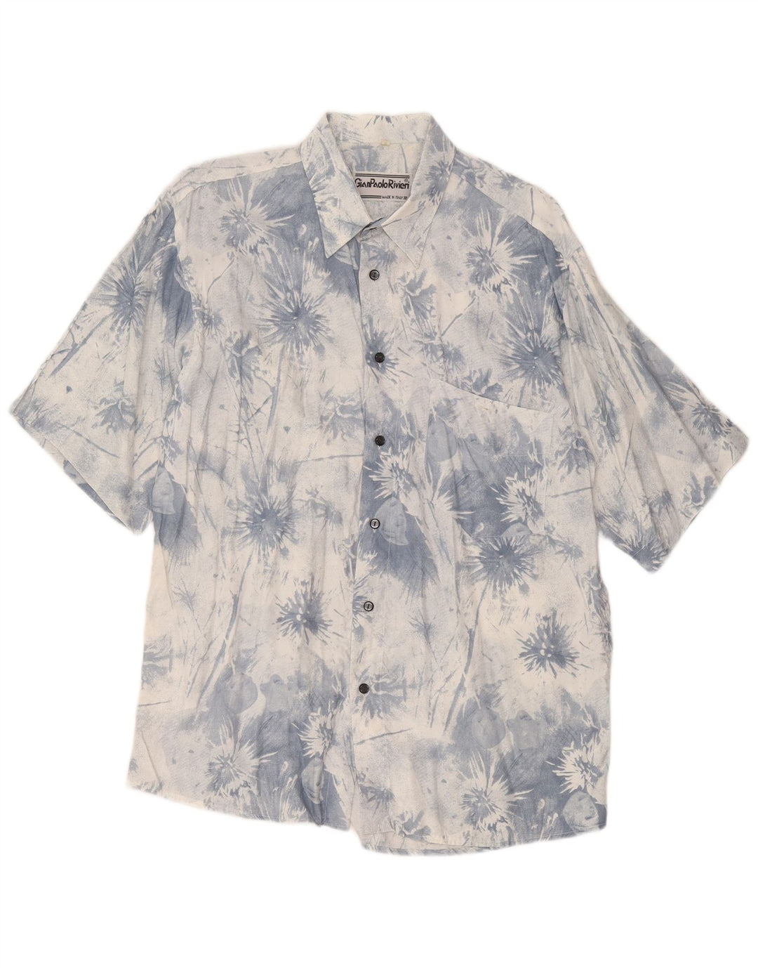 Vintage Herren Kurzarmhemd Mittelblau Tie Dye