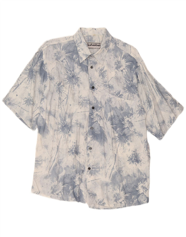 Vintage Herren Kurzarmhemd Mittelblau Tie Dye