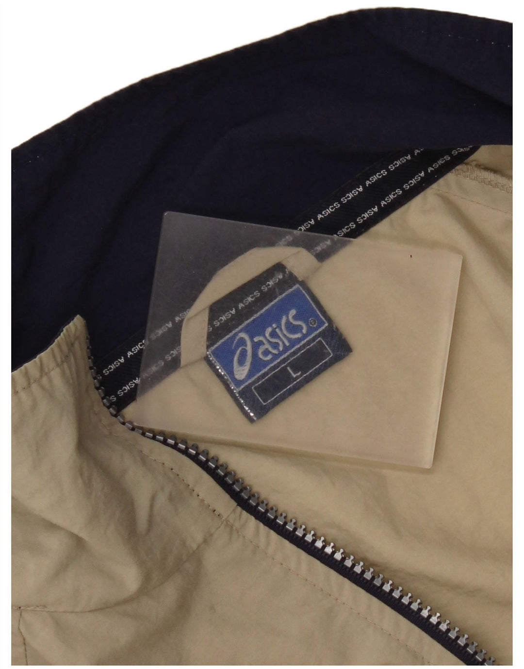 Asics Herren-Trainingsanzug-Top-Jacke, großes beiges Farbblock-Polyester