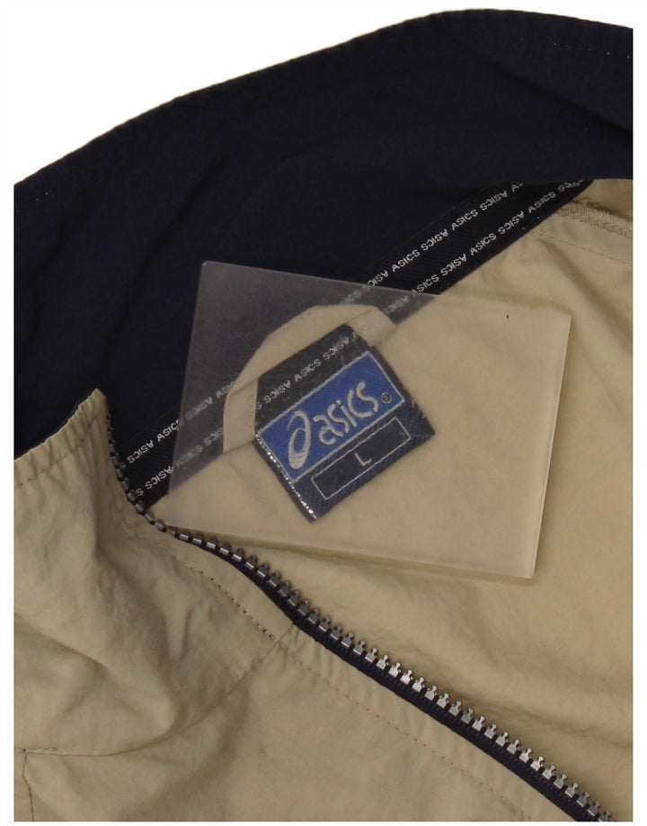 Asics Herren-Trainingsanzug-Top-Jacke, großes beiges Farbblock-Polyester