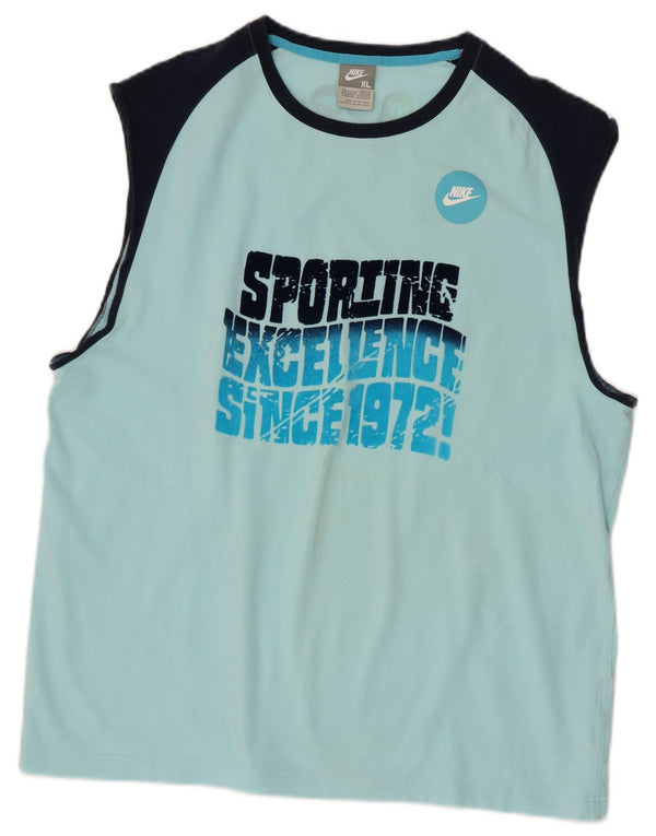 Nike Herren Graphic Vest Top UK 45/47 XL Blaue Colourblock-Baumwolle