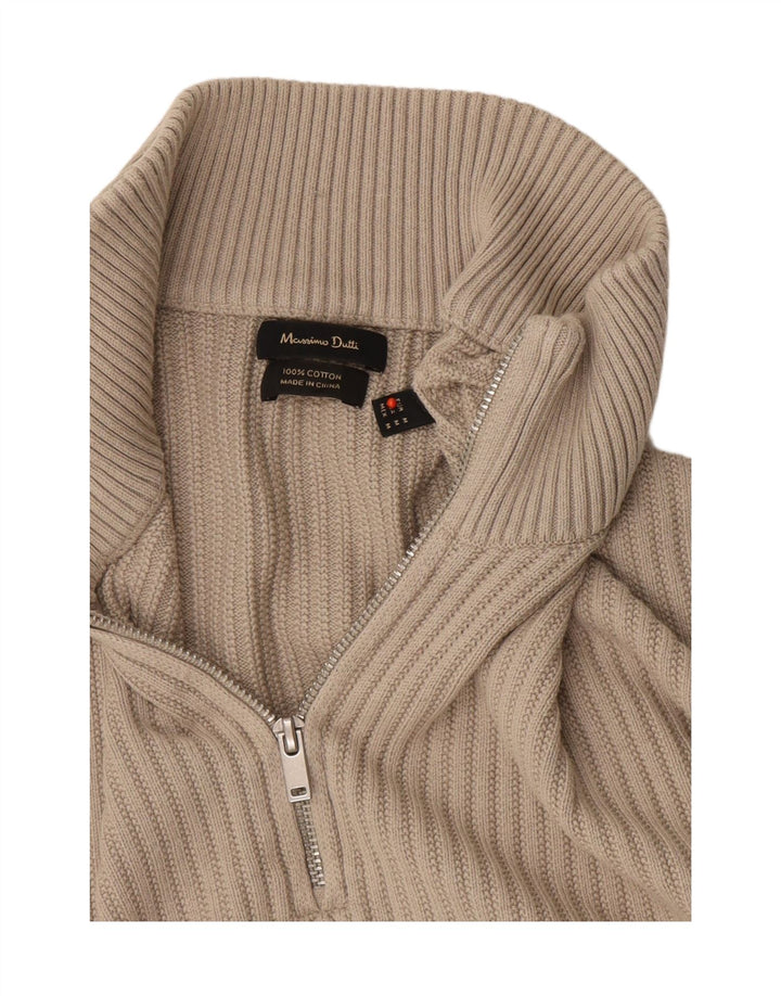 Massimo Dutti Mens Zip Neck Jumper Sweater Medium Beige Cotton