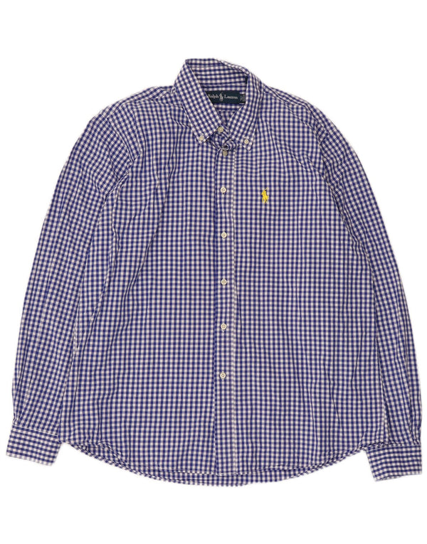 Ralph Lauren Herrenhemd XL, blaue Gingham-Baumwolle