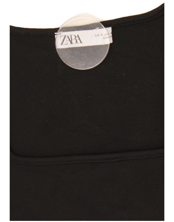 Zara Damen Crop Top Langarm UK 8 Small Schwarz