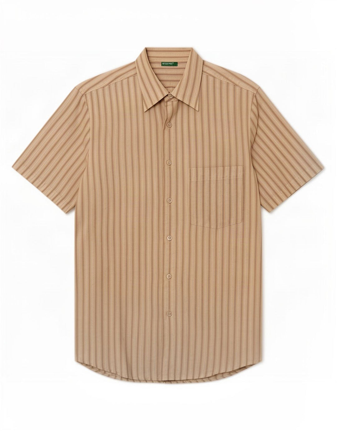 Benetton Herren Kurzarmhemd Small Beige gestreift