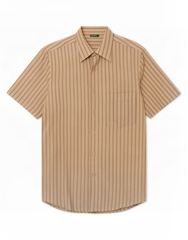 Benetton Herren Kurzarmhemd Small Beige gestreift