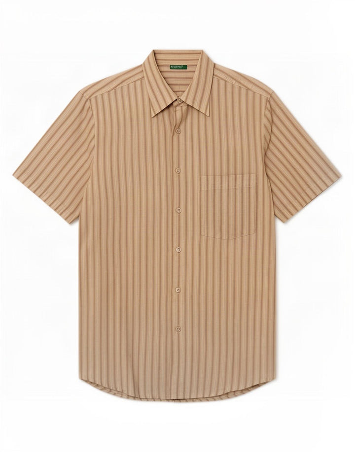 Benetton Herren Kurzarmhemd Small Beige gestreift