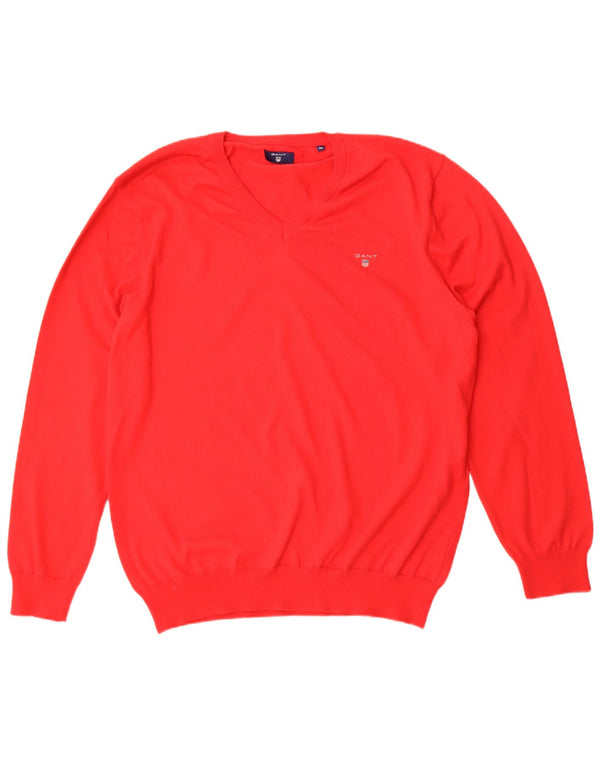 Gant Herren-Pullover mit V-Ausschnitt, 3XL, rote Baumwolle