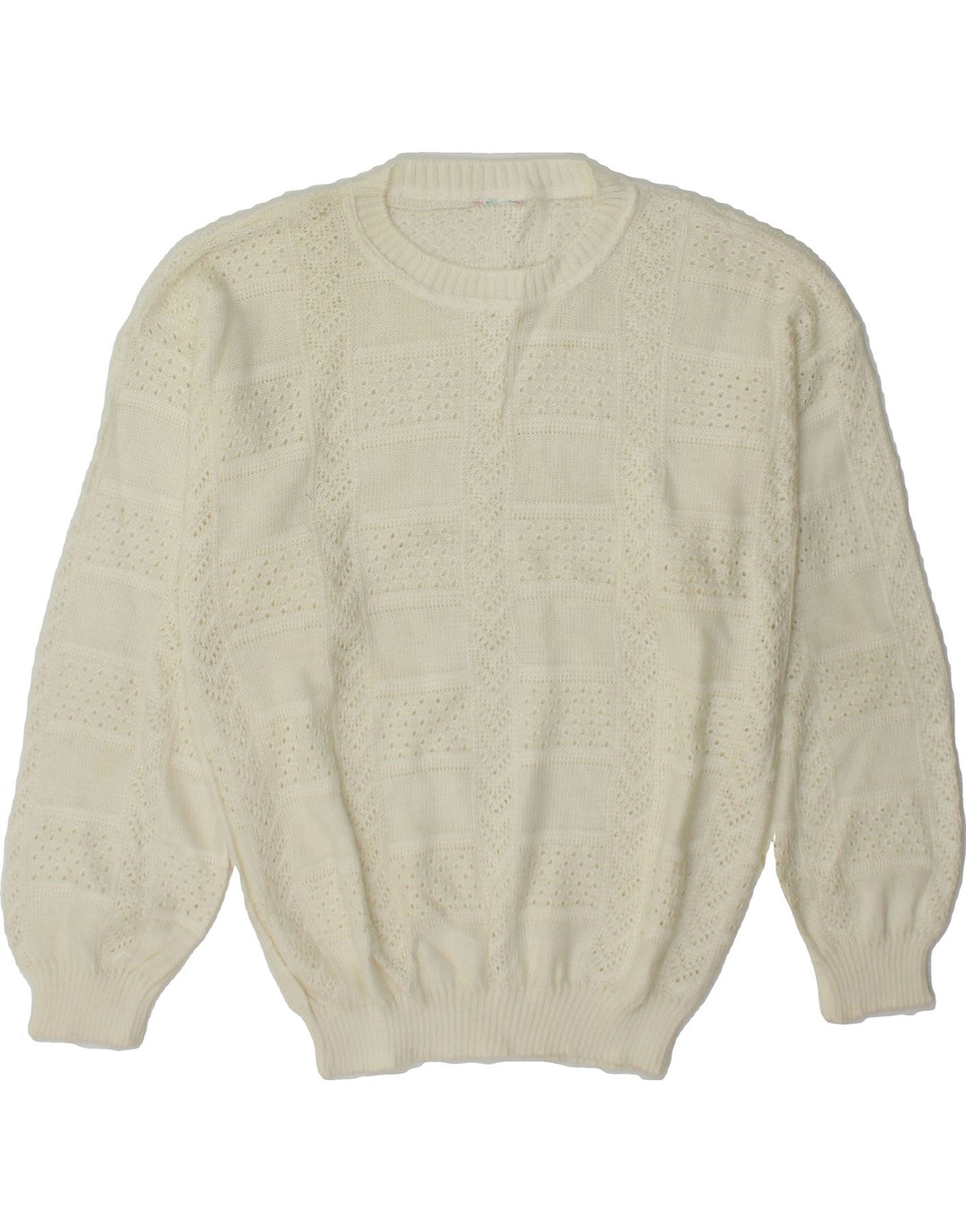 VINTAGE Womens Crew Neck Jumper Sweater UK 12 Medium White Vintage Vintage and Second-Hand Vintage from Messina Hembry 