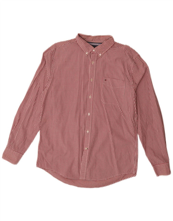 Tommy Hilfiger Herrenhemd, groß, rot kariert, Baumwolle