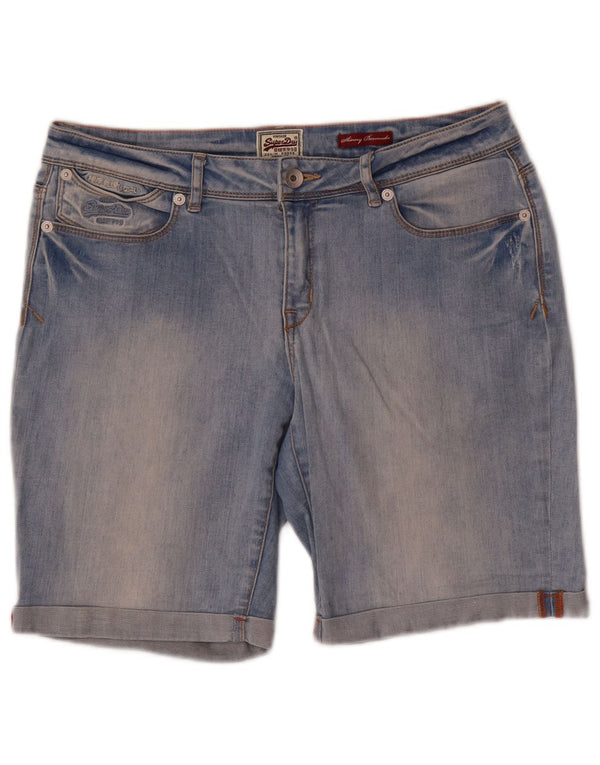 Superdry Damen Bermuda Skinny Denim Shorts W30 Mittelblaue Baumwolle