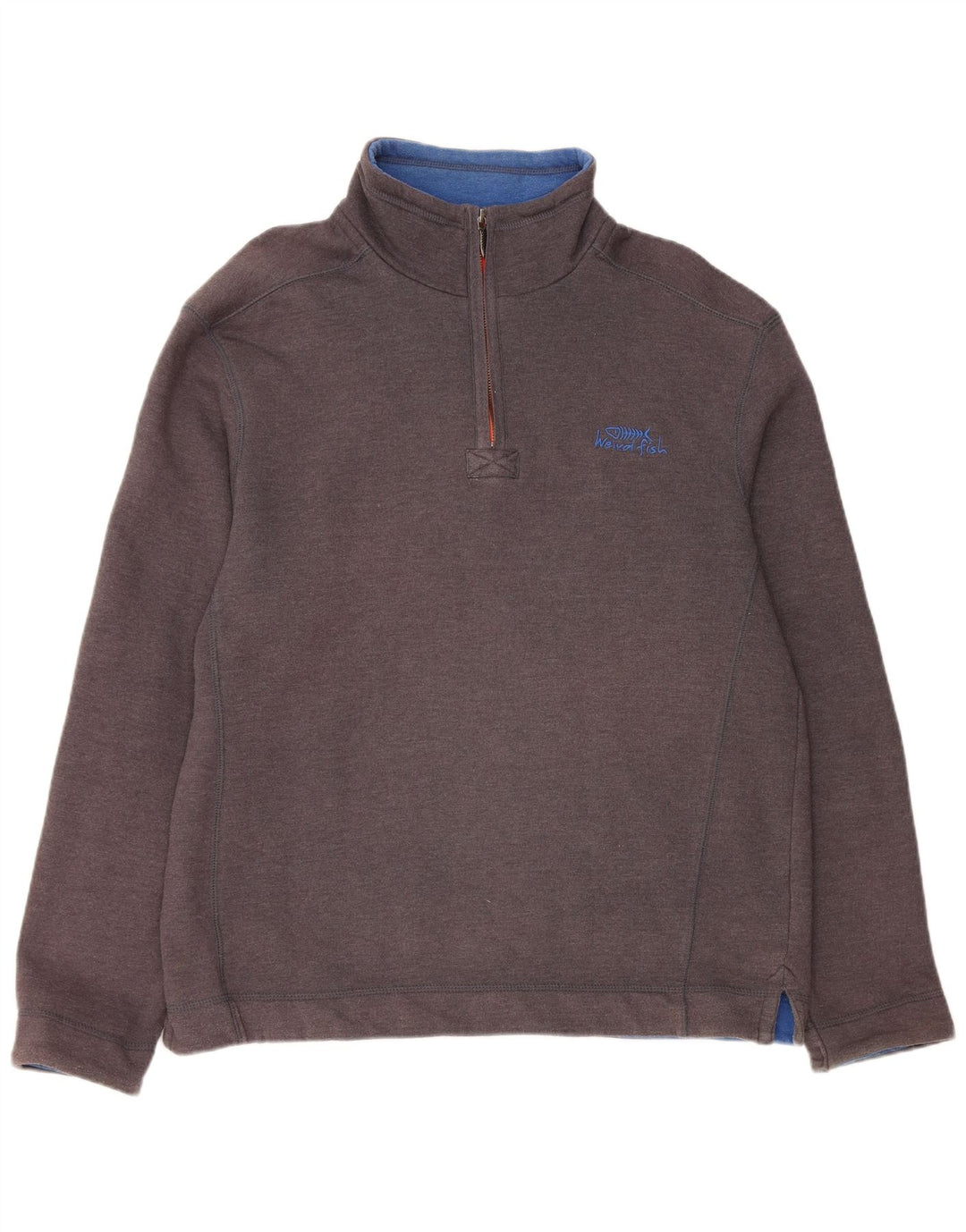 Weird Fish Herren-Sweatshirt mit Reißverschluss am Hals, mittelgraue Baumwolle