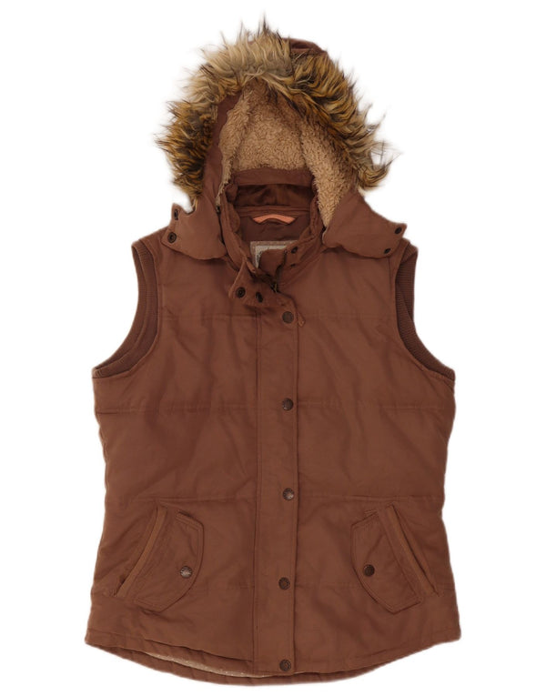 Fat Face wattierte Damen-Weste mit Kapuze, UK 12, Mittelbraun, Polyester