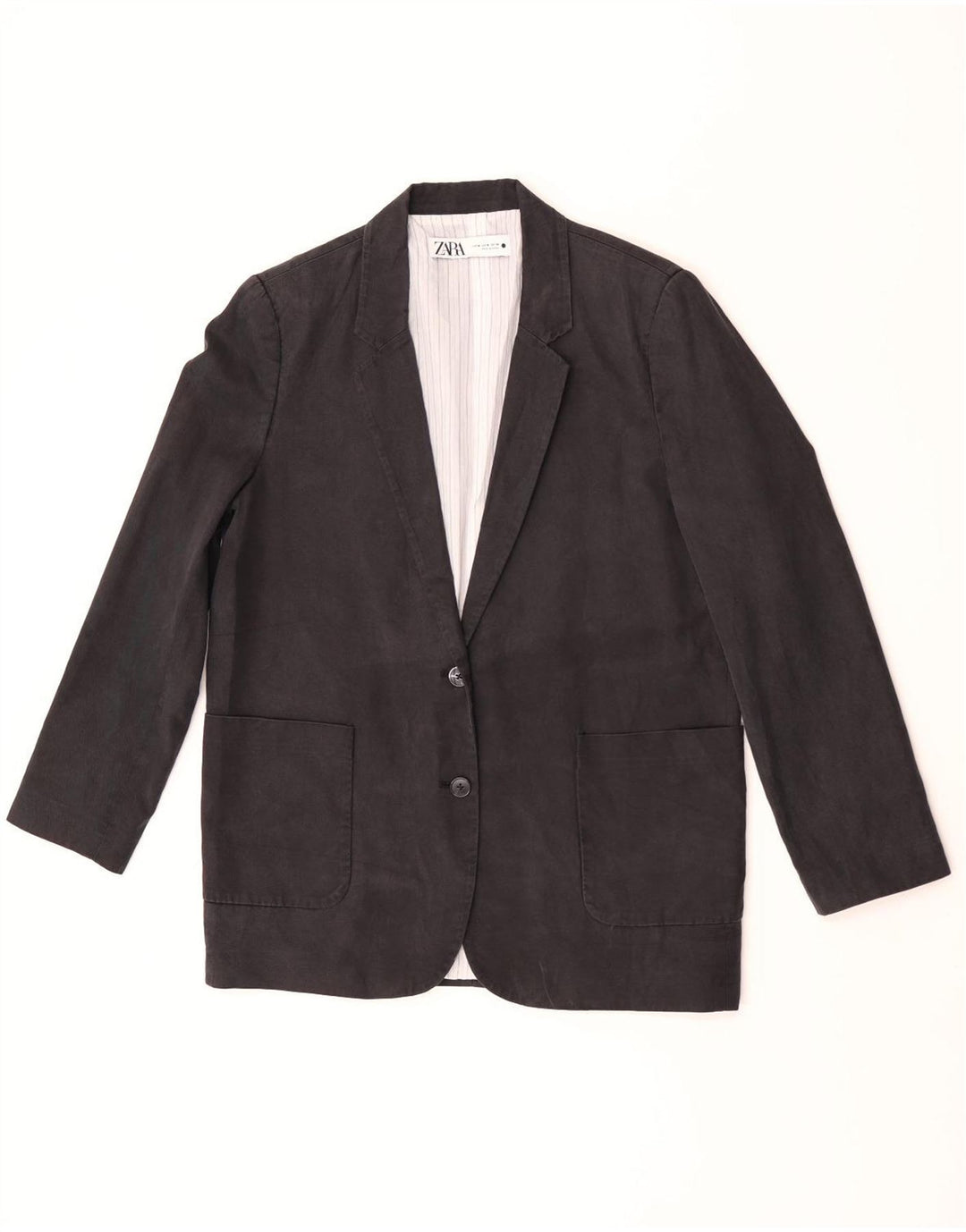 Zara Damen 2-Knopf-Blazerjacke UK 14 NMittelschwarzes Leinen