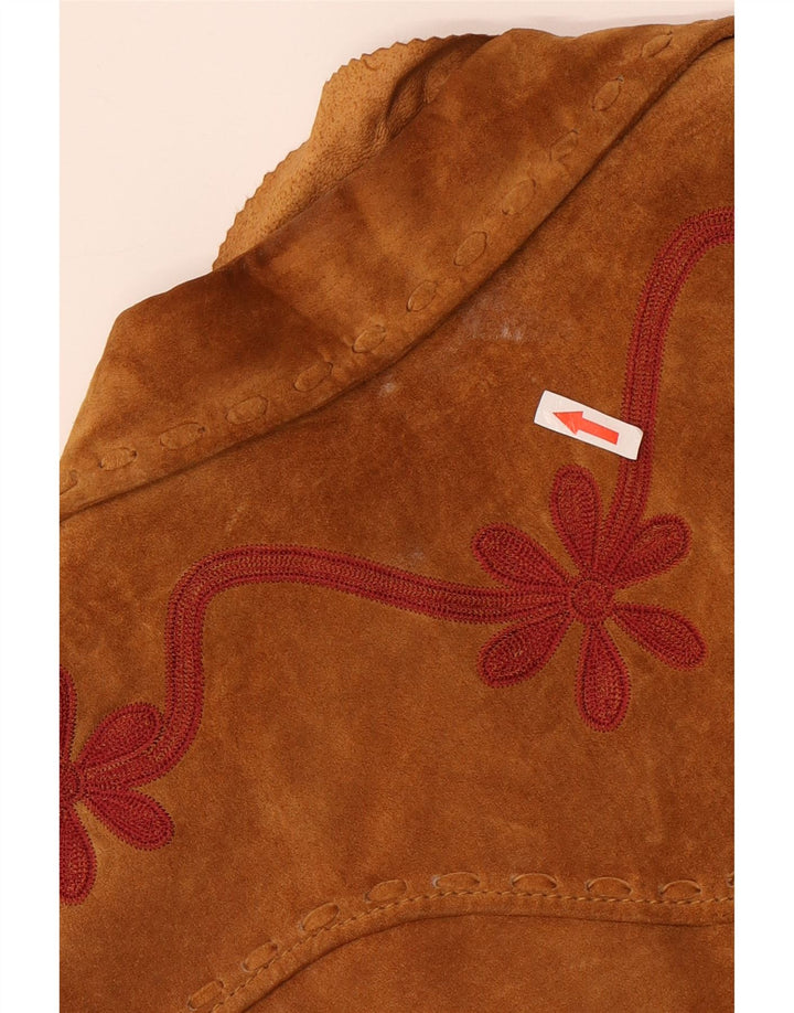 Conbipel Damen Crop Wildlederjacke IT 46 Großes braunes Blumenleder