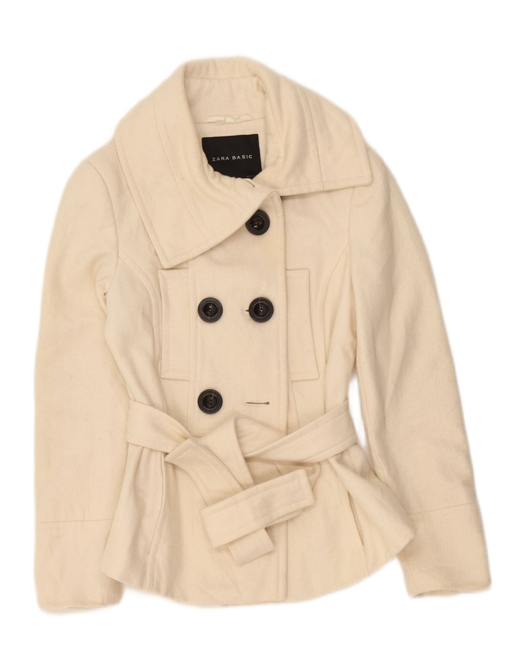 Zara Damen Pea Coat UK 12 Mittelweiße Wolle