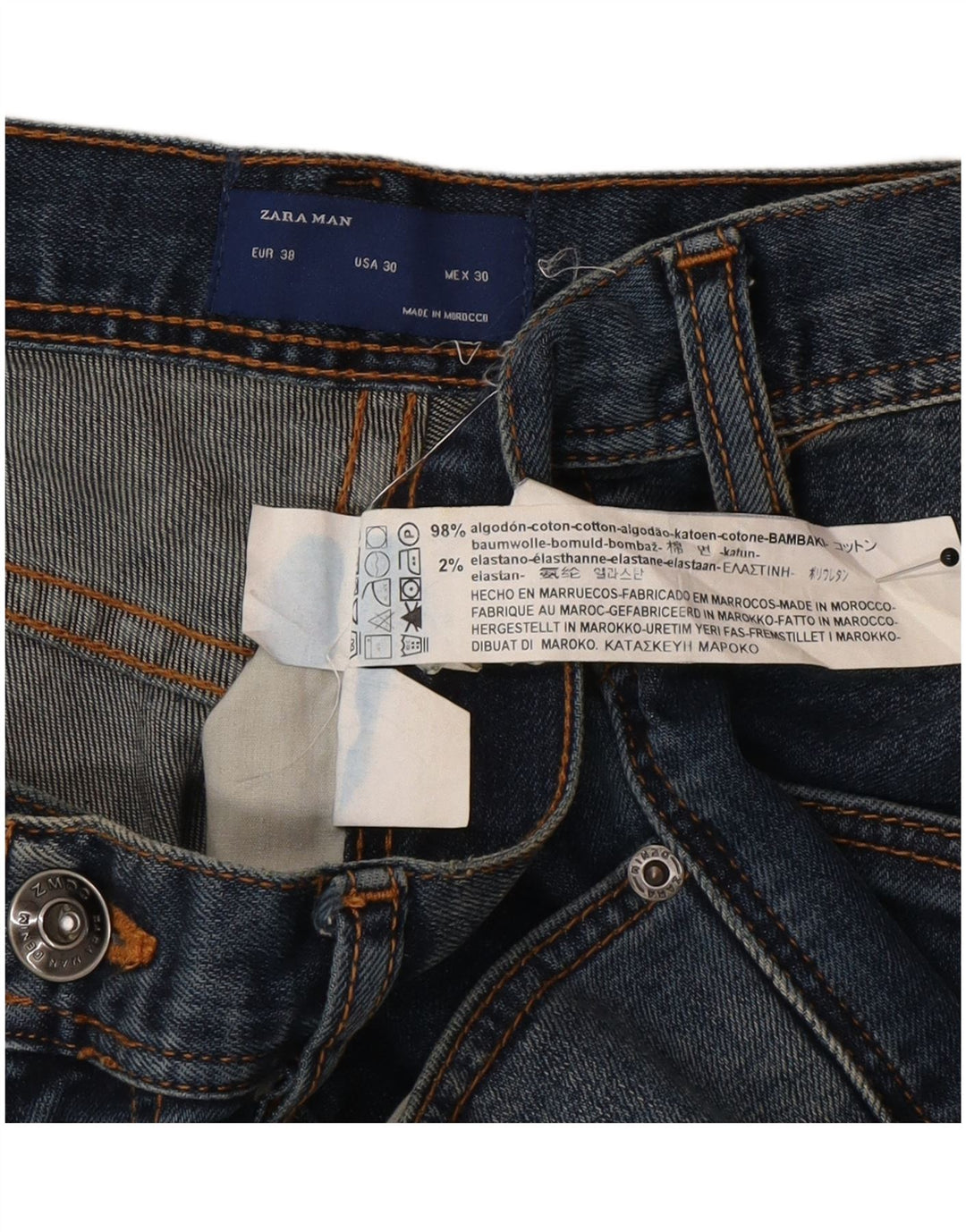 Zara Herren Straight Jeans EU 38 Small W30 L32 Blaue Baumwolle
