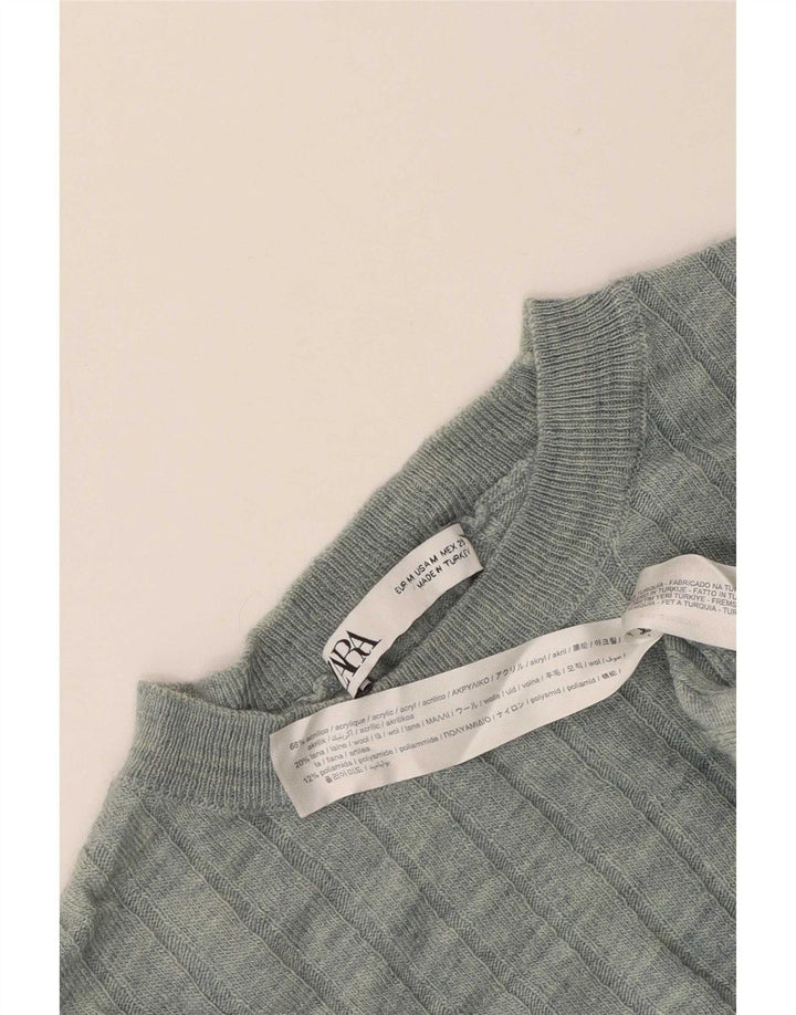 Zara Herren-Pullover mit Rundhalsausschnitt, Mittelgrünes Acryl