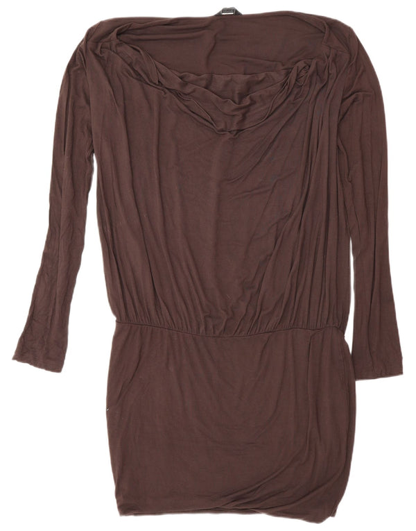 Guess Damen-Kleid mit langen Ärmeln und tiefer Taille, Größe 46, Braun, Viskose