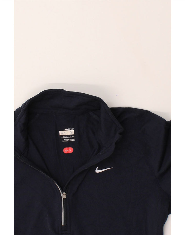 NIKE Womens Zip Neck Pullover Tracksuit Top US 4/6 Small Navy Blue Nylon Vintage Nike and Second-Hand Nike from Messina Hembry 