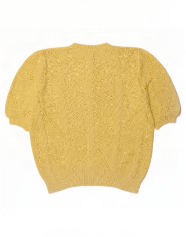 Vintage Damen Kurzarm-Pullover mit Knöpfen und Halsausschnitt, Gr. 18, XL, Gelb