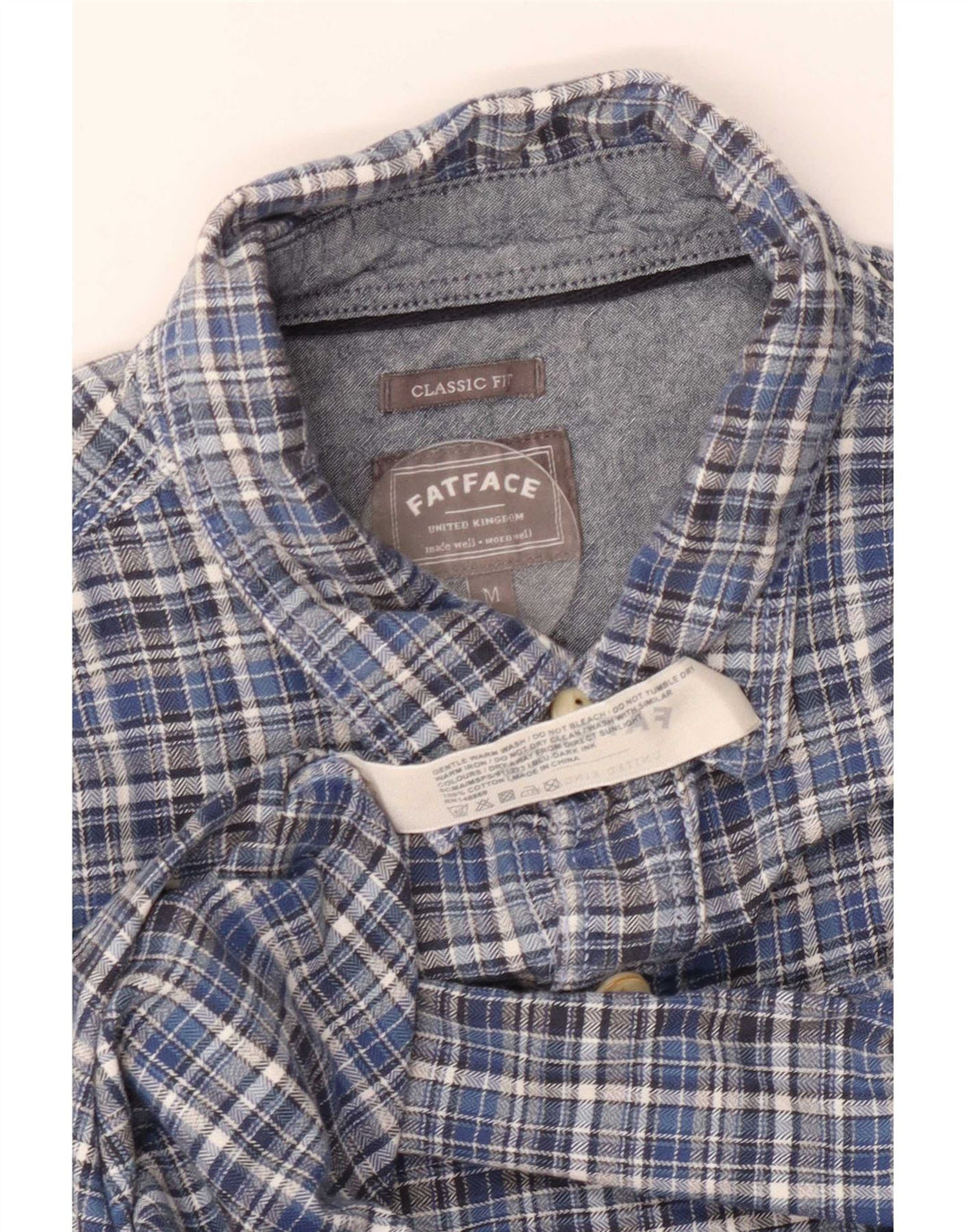 Fat Face Herren kariertes Flanellhemd mit klassischer Passform, mittelblau karierte Baumwolle