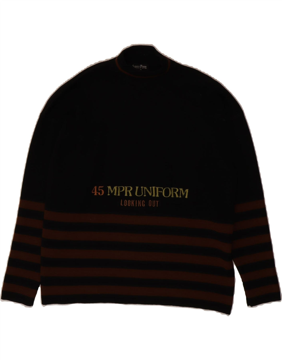 VINTAGE Mens Crew Neck Jumper Sweater Small Black Striped Wool Vintage Vintage and Second-Hand Vintage from Messina Hembry 
