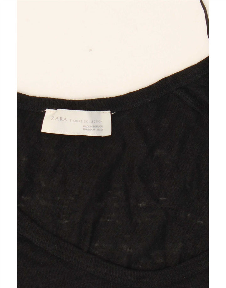 Zara Damen Top 3/4 Ärmel UK 12 Medium Schwarz