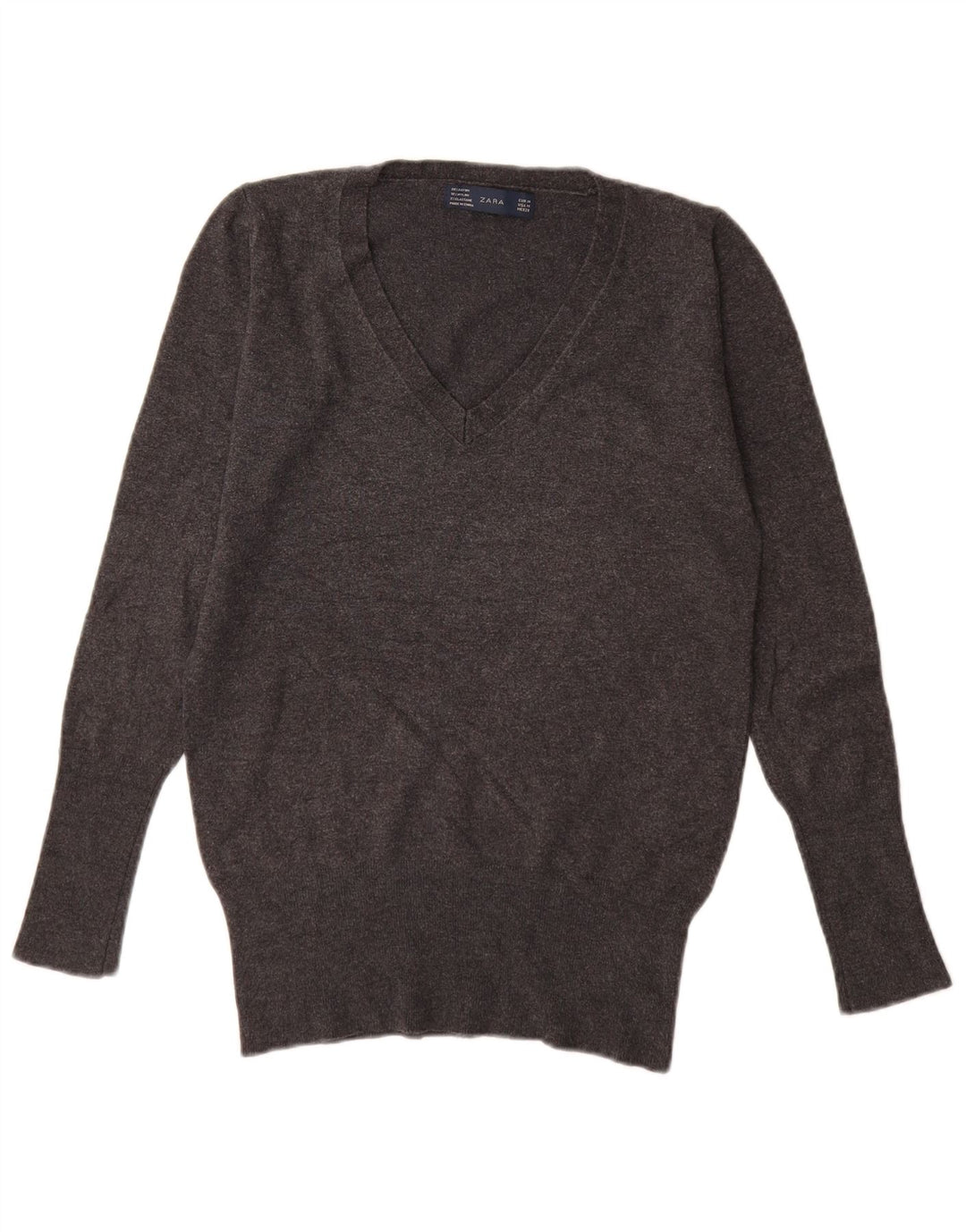 Zara Damen-Pullover mit V-Ausschnitt, UK 12, mittelgraues Viskose