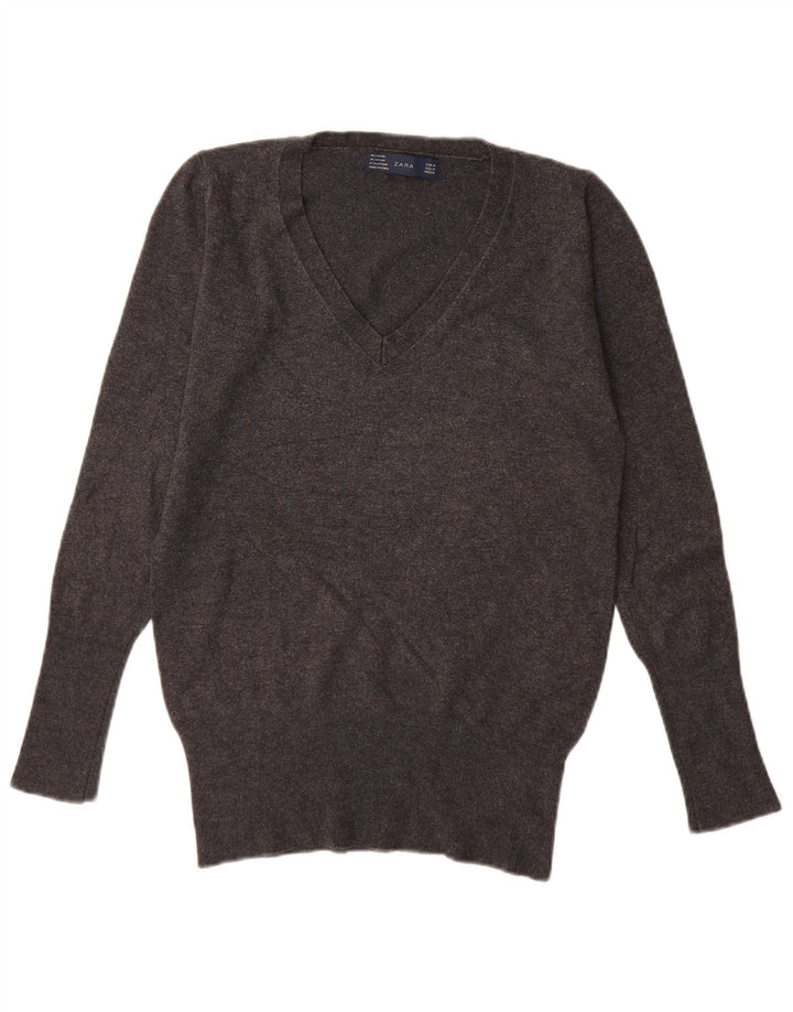 Zara Damen-Pullover mit V-Ausschnitt, UK 12, mittelgraues Viskose