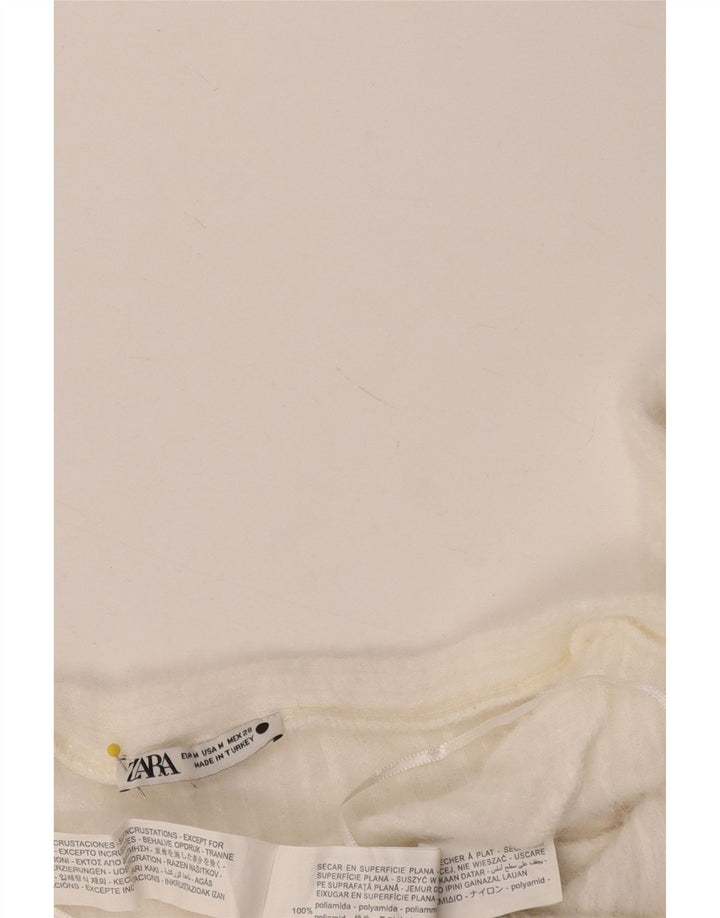 Zara Damen Crop Off Shoulder Top UK 12 Medium Weiß Polyamid