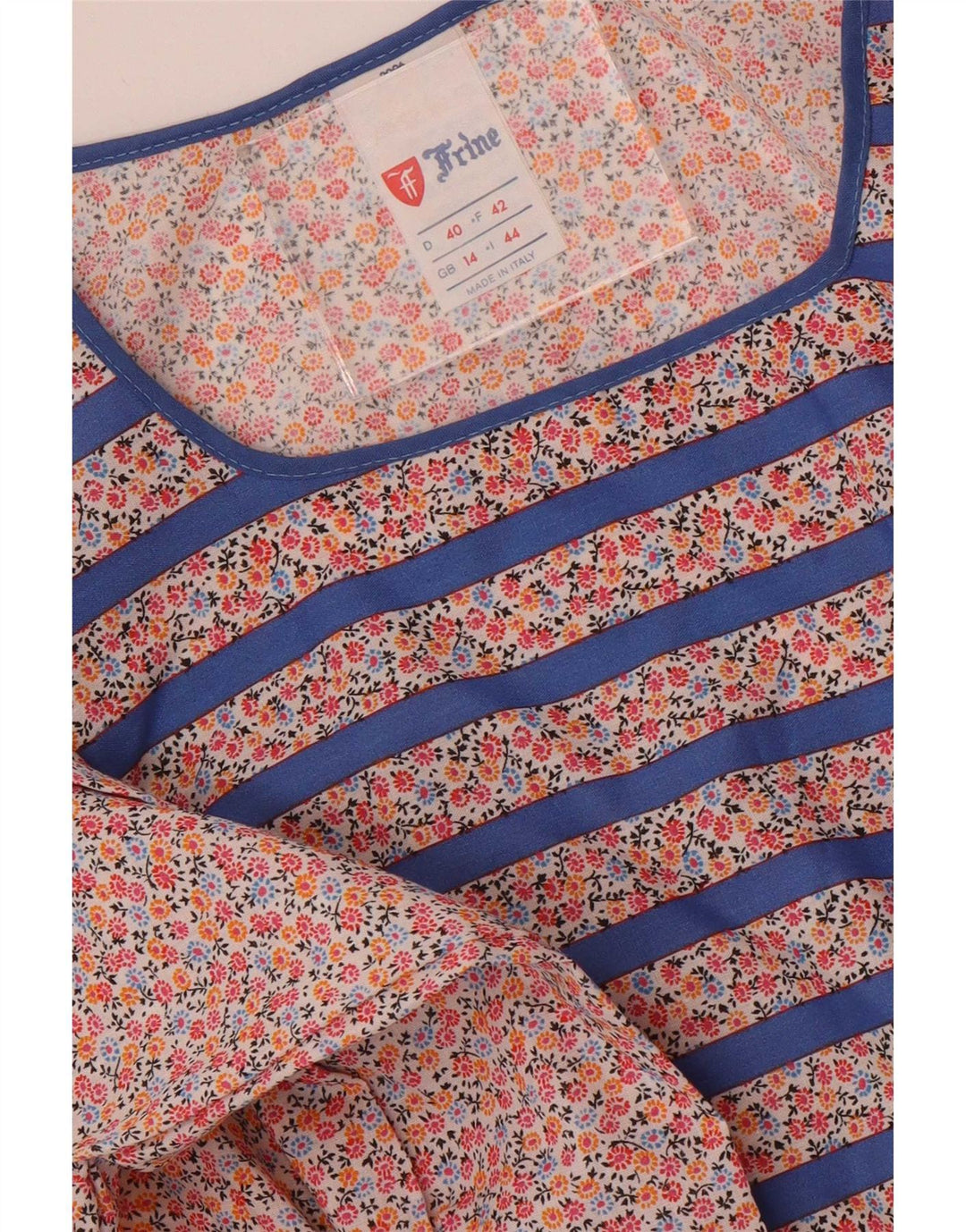 Vintage Damen Langarm-Maxikleid UK 14 Mittelblau gestreift aus Polyester