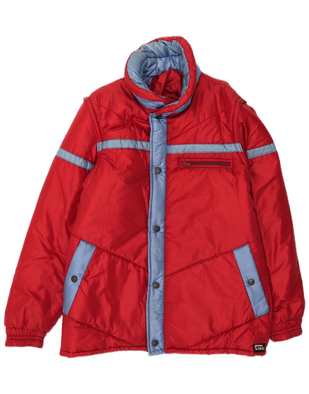 Wattierte Vintage-Damenjacke mit Kapuze, IT 52 2XL, rotes Colourblock-Polyamid