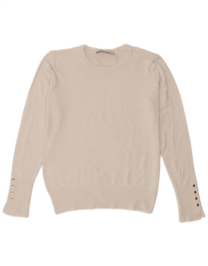 Zara Damen-Pullover mit Rundhalsausschnitt, Größe 44, Weiß