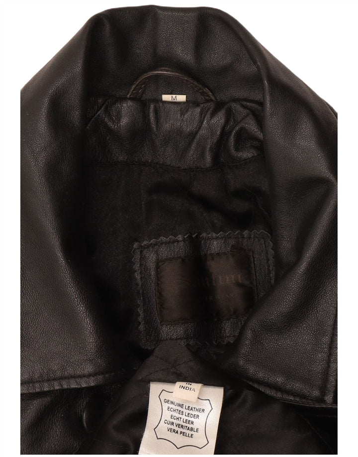 Santini Damen Ledermantel UK 14 Mittelschwarzes Leder